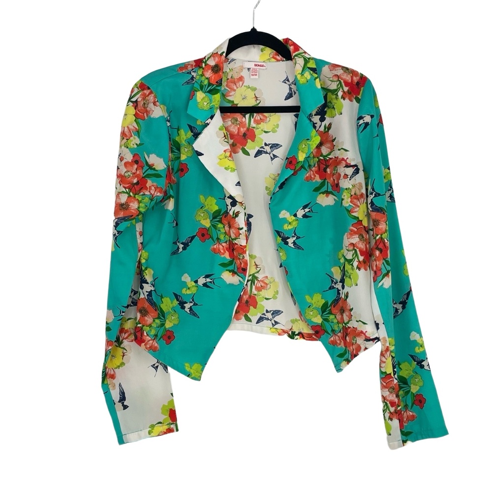 BONGO Women's Multi-Color Floral Cruise Vacation Open Front Blazer Jacket Size M